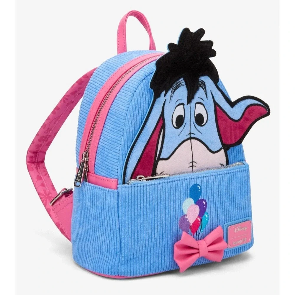 Loungefly Disney Winnie the Pooh Eeyore Peeking Corduroy Blue Backpack & Coin Ba